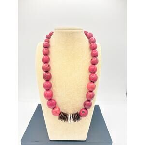 Tagua Bead Necklace w/ Sterling Silver Carnelian Disc & Coconut Shell Accents)